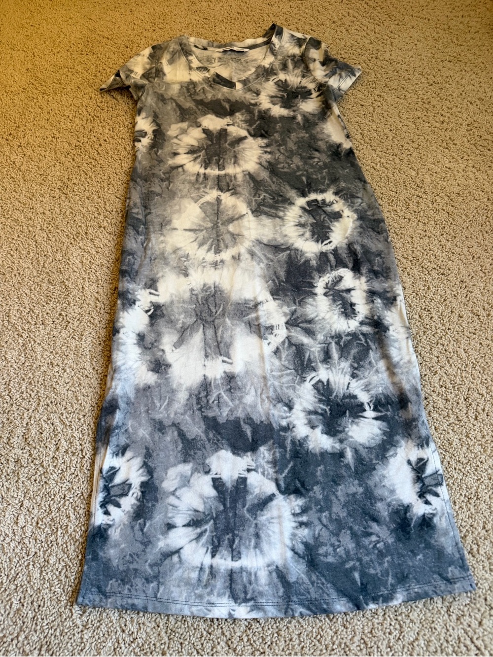Sonoma Black & White Tie-Dye Short Sleeve Maxi Dress